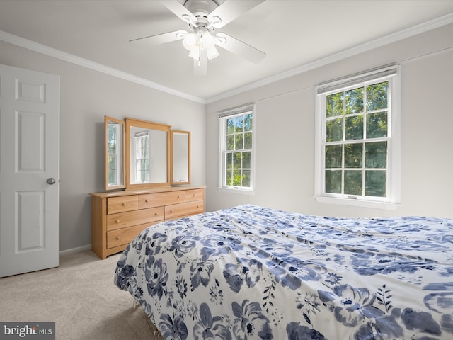 25109 Hickory Ridge Ln, Gaithersburg, MD 20882 - bedroom with light carpet, ornamental molding, and a ceiling fan