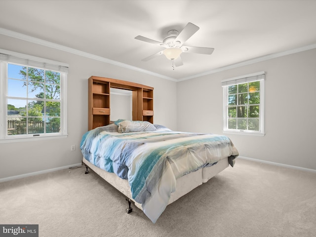 25109 Hickory Ridge Ln, Gaithersburg, MD 20882 - bedroom with multiple windows, carpet floors, crown molding, and a ceiling fan