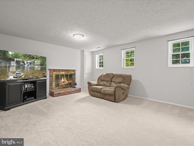 25109 Hickory Ridge Ln, Gaithersburg, MD 20882 - living area with carpet floors, a fireplace, and a textured ceiling