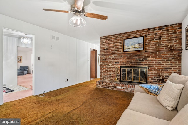 21 Princeton Ave, Gloucester City, NJ 08030 - carpeted living room featuring a brick fireplace and ceiling fan