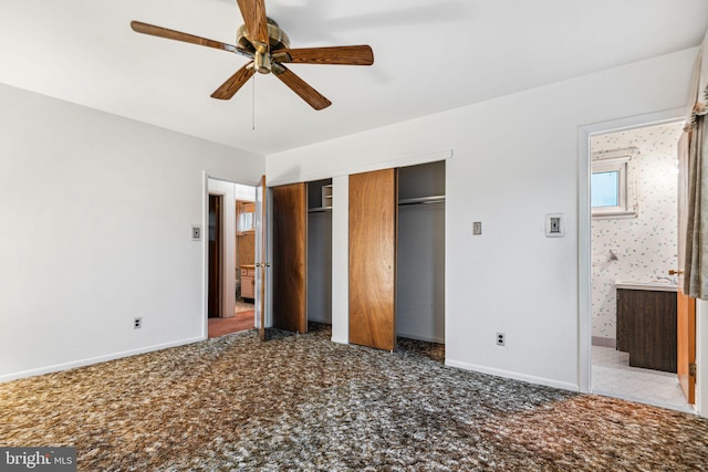 21 Princeton Ave, Gloucester City, NJ 08030 - unfurnished bedroom featuring baseboards, a closet, carpet flooring, and ceiling fan