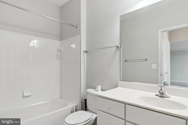 full bath with toilet, vanity, and shower / tub combination