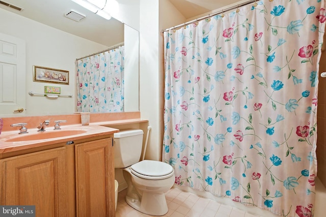 106 River Oaks, Baltimore, MD 21208 - bathroom with toilet, vanity, tile patterned flooring, and shower / tub combo with curtain
