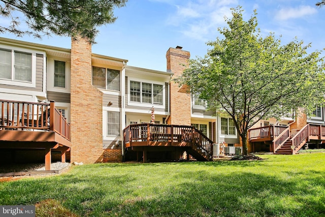 106 River Oaks, Baltimore, MD 21208 - back of house featuring a chimney, stairs, a wooden deck, a yard, and central air condition unit
