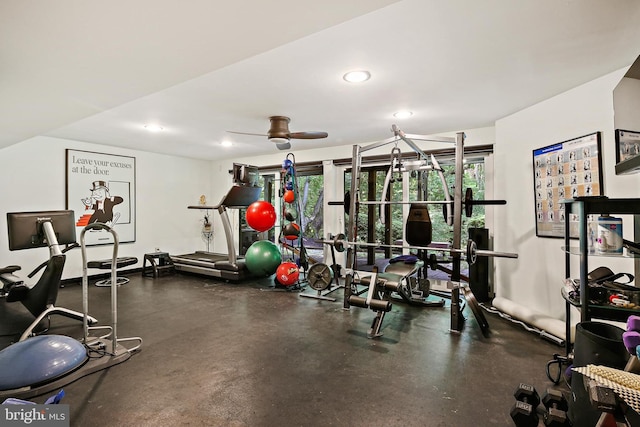 3503 Arborwood Ct, Baltimore, MD 21208 - exercise room featuring ceiling fan and recessed lighting