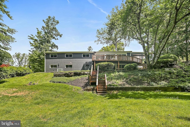 3503 Arborwood Ct, Baltimore, MD 21208 - rear view of property with a wooden deck, stairway, and a yard