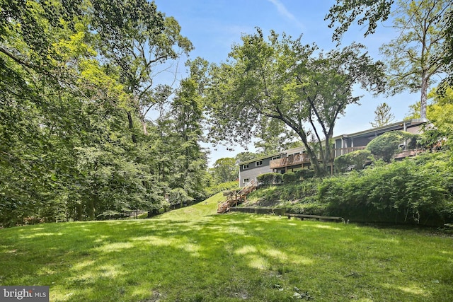 3503 Arborwood Ct, Baltimore, MD 21208 - view of green lawn with a deck and stairway