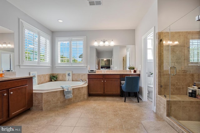 42743 Macauley Pl, Ashburn, VA 20148 - bathroom with plenty of natural light, a shower stall, toilet, and a bath