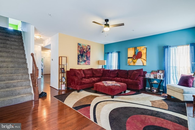 15603 Chadsey Ln, Brandywine, MD 20613 - living area featuring stairway, wood finished floors, and ceiling fan