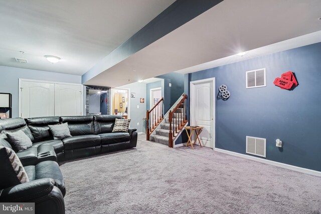 15603 Chadsey Ln, Brandywine, MD 20613 - carpeted living area with stairs and baseboards