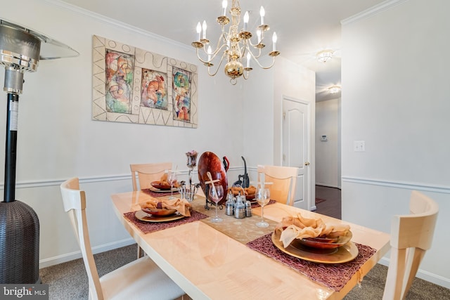 15603 Chadsey Ln, Brandywine, MD 20613 - dining space featuring a chandelier, baseboards, and ornamental molding