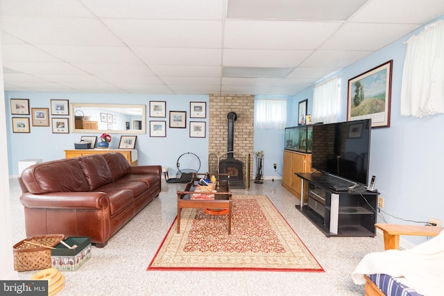 4308 Joshua Court, St, MD 21154 - living room with a drop ceiling and a wood stove