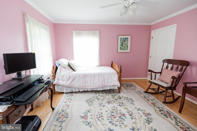 4308 Joshua Court, St, MD 21154 - bedroom featuring crown molding, wood finished floors, baseboards, and a ceiling fan