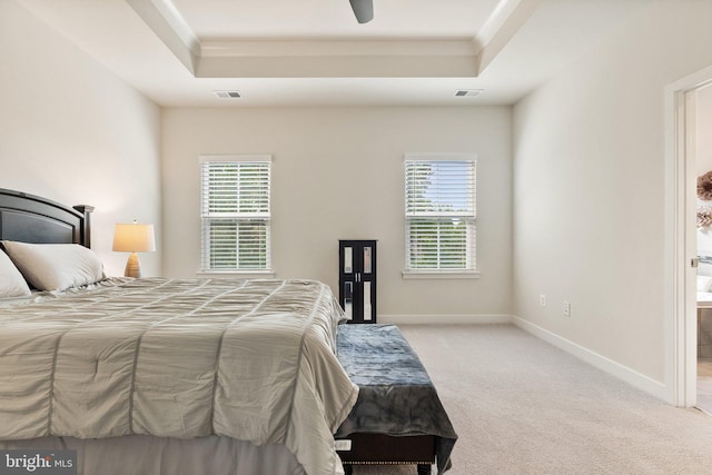 120 Bayhill Ter, Lake Frederick, VA 22630 - bedroom with a tray ceiling, multiple windows, light colored carpet, and crown molding
