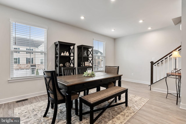 120 Bayhill Ter, Lake Frederick, VA 22630 - dining room with baseboards, stairs, light wood-style floors, and recessed lighting
