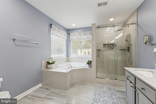 7 Otto Way, Fredericksburg, VA 22406 - bathroom with a shower stall, vanity, a bath, toilet, and recessed lighting