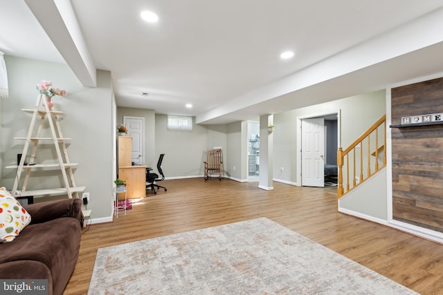 7 Otto Way, Fredericksburg, VA 22406 - living area with wood finished floors, baseboards, recessed lighting, and stairs