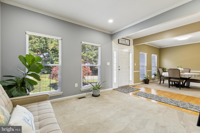 7 Otto Way, Fredericksburg, VA 22406 - carpeted entryway with crown molding, baseboards, and recessed lighting