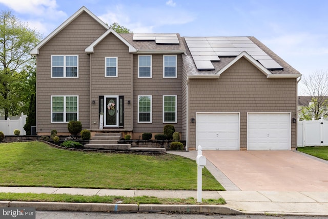 106 Hedgerow Ct, Deptford, NJ 08096 - colonial home with a shingled roof, roof mounted solar panels, a garage, and driveway