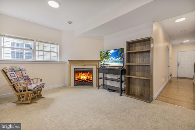 3334 Castle Ridge Cir Unit 8, Silver Spring, MD 20904 - sitting room featuring carpet floors, a high end fireplace, baseboards, and recessed lighting