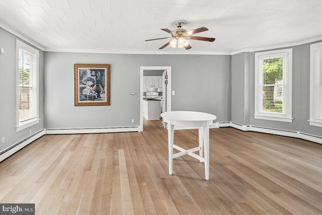 201 E Main St, Fairfield, PA 17320 - empty room featuring wood finished floors, healthy amount of natural light, ceiling fan, a baseboard radiator, and ornamental molding