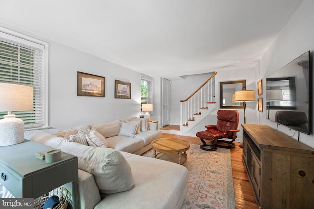 1505 Wynnewood Rd, Ardmore, PA 19003 - living area with wood finished floors and stairway