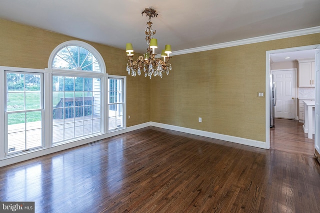 6 Benedek Rd, Princeton, NJ 08540 - unfurnished dining area featuring dark wood-style flooring, a chandelier, and crown molding