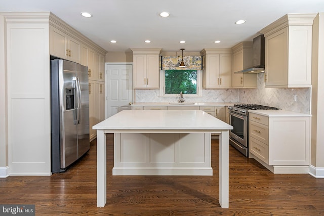 6 Benedek Rd, Princeton, NJ 08540 - kitchen with stainless steel appliances, wall chimney range hood, light countertops, decorative backsplash, and recessed lighting