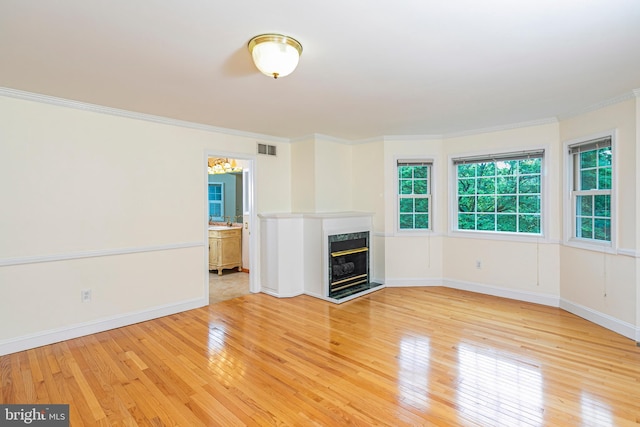 6 Benedek Rd, Princeton, NJ 08540 - unfurnished living room featuring light wood-style floors, ornamental molding, and a high end fireplace