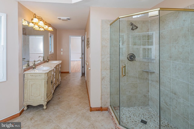 6 Benedek Rd, Princeton, NJ 08540 - full bath with double vanity, a stall shower, and tile patterned floors