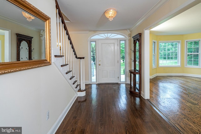 6 Benedek Rd, Princeton, NJ 08540 - foyer entrance with dark wood-type flooring, stairway, and ornamental molding