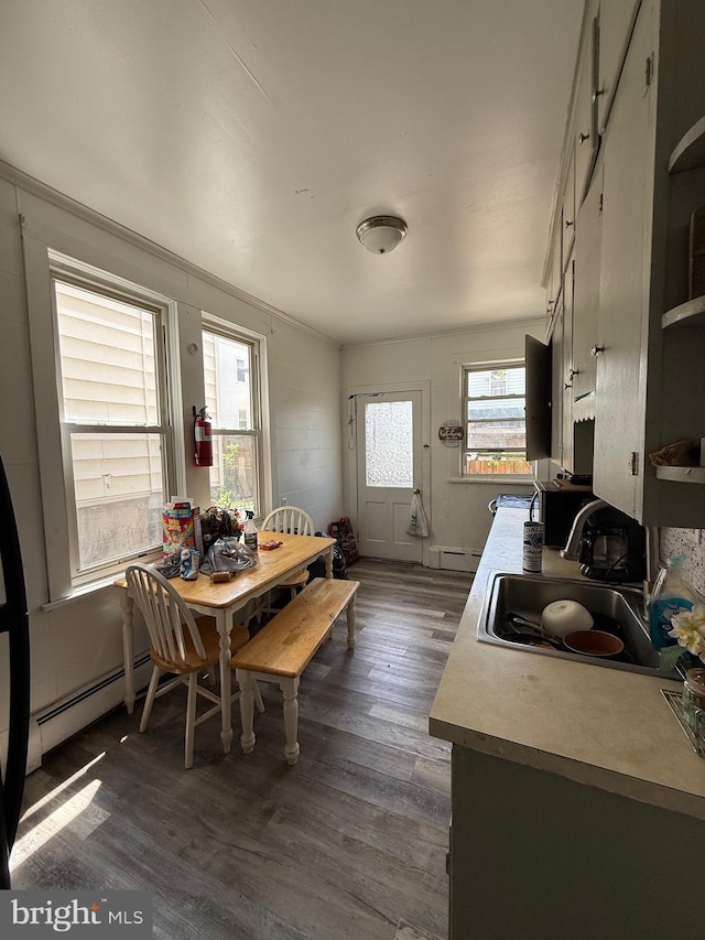 126 Birch St, Shamokin, PA 17872 - dining room featuring dark wood-style floors and a baseboard radiator