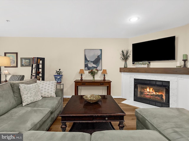 1413 Peregrine Path, Arnold, MD 21012 - living area featuring wood finished floors, a fireplace with flush hearth, and recessed lighting
