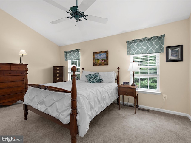 1413 Peregrine Path, Arnold, MD 21012 - carpeted bedroom with multiple windows, baseboards, lofted ceiling, and a ceiling fan