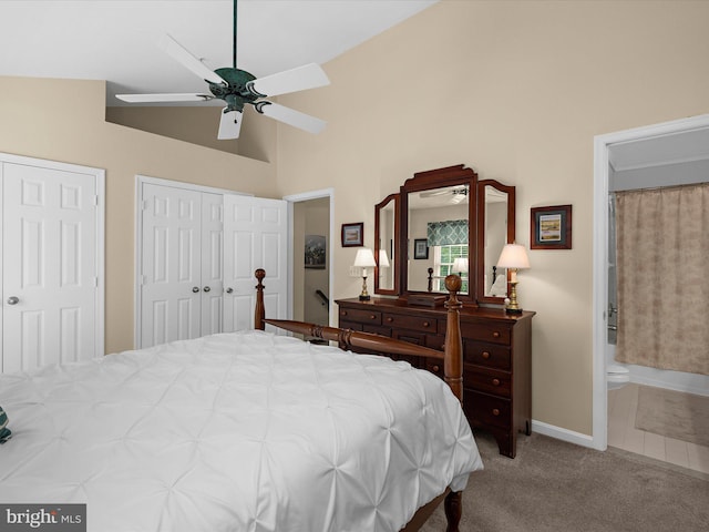 1413 Peregrine Path, Arnold, MD 21012 - bedroom featuring multiple closets, carpet, baseboards, connected bathroom, and a ceiling fan