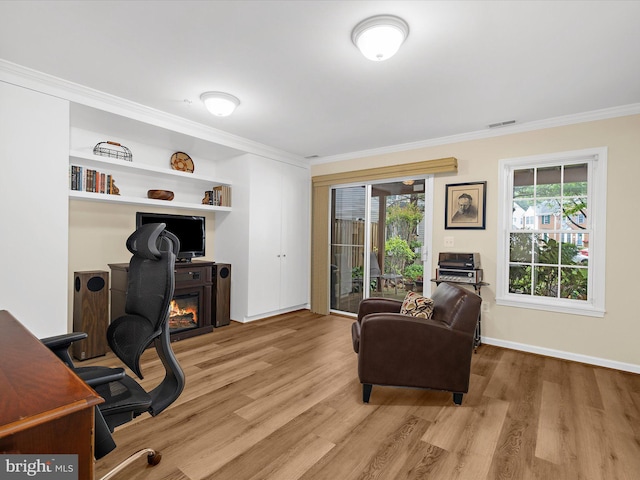 1413 Peregrine Path, Arnold, MD 21012 - office area with wood finished floors, ornamental molding, a lit fireplace, and baseboards