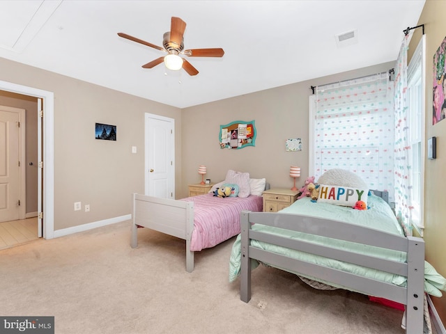 106 Bedrock Dr, Walkersville, MD 21793 - bedroom featuring light colored carpet, baseboards, and a ceiling fan