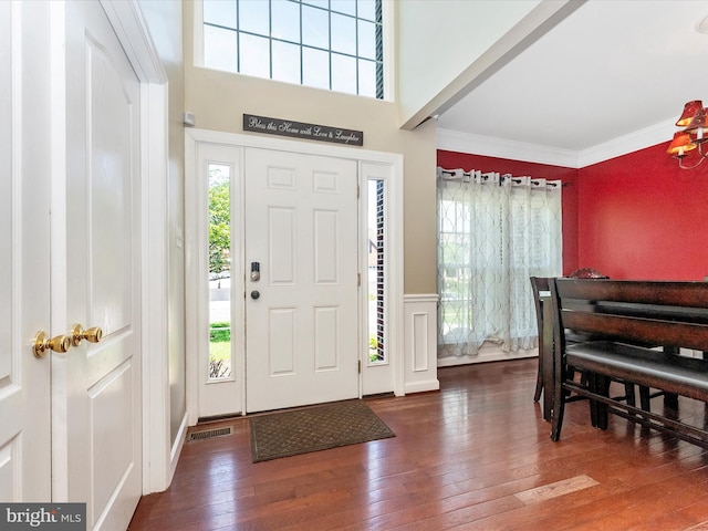 106 Bedrock Dr, Walkersville, MD 21793 - entryway featuring hardwood / wood-style flooring, crown molding, and wainscoting