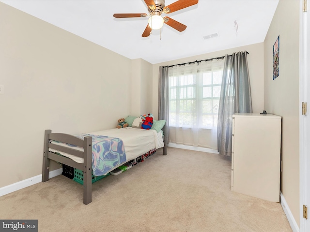 106 Bedrock Dr, Walkersville, MD 21793 - bedroom with light carpet, baseboards, and ceiling fan