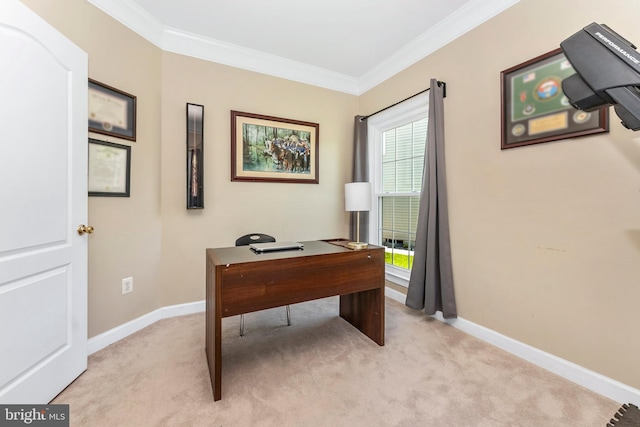 106 Bedrock Dr, Walkersville, MD 21793 - office area featuring light carpet, crown molding, and baseboards