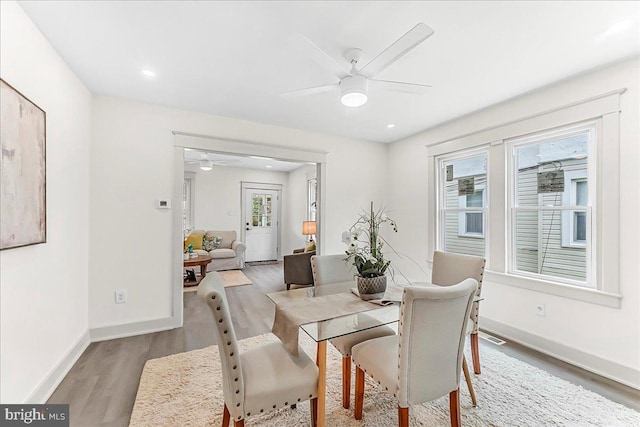 564 9th Ave, Prospect Park, PA 19076 - dining area featuring ceiling fan, wood finished floors, healthy amount of natural light, and recessed lighting