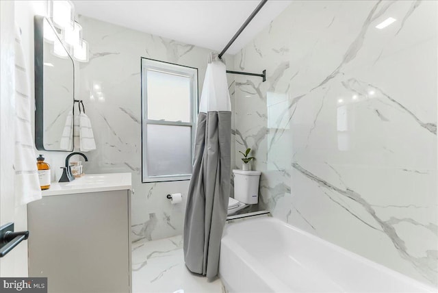 564 9th Ave, Prospect Park, PA 19076 - bathroom featuring vanity, marble finish floors, and bathtub / shower combination