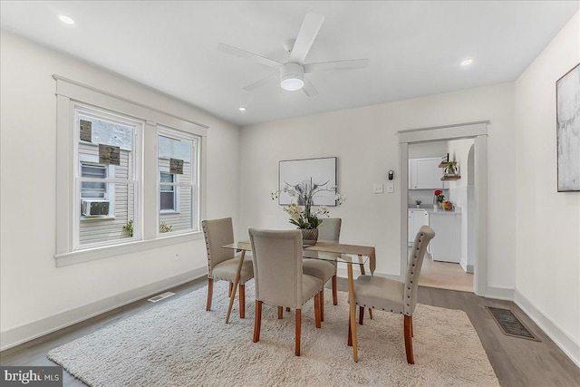564 9th Ave, Prospect Park, PA 19076 - dining room featuring wood finished floors, a ceiling fan, recessed lighting, and cooling unit