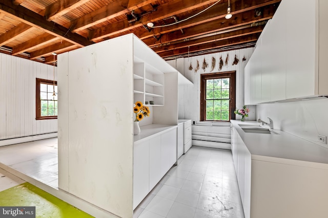 washroom featuring a sink and a baseboard heating unit