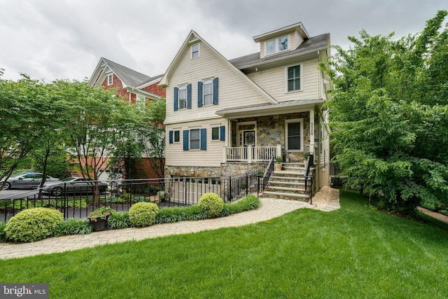 5526 Macarthur Blvd NW, Washington, DC 20016 - view of front of house with stone siding, stairway, and covered porch