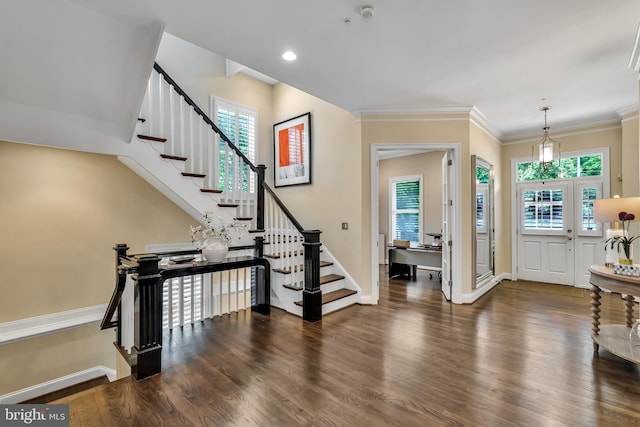 5526 Macarthur Blvd NW, Washington, DC 20016 - foyer entrance featuring plenty of natural light, wood finished floors, baseboards, stairway, and recessed lighting