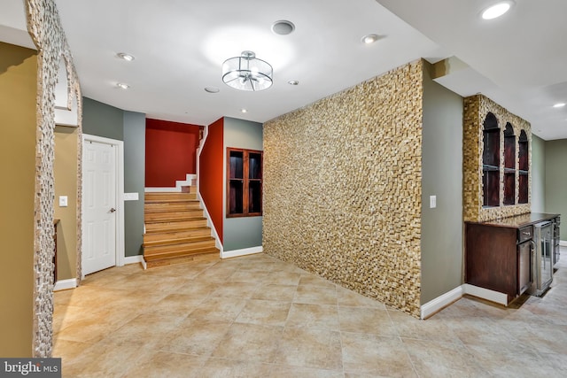 5526 Macarthur Blvd NW, Washington, DC 20016 - foyer entrance featuring stairs, recessed lighting, light tile patterned floors, wine cooler, and baseboards