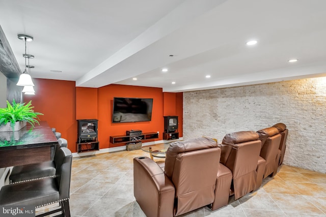 5526 Macarthur Blvd NW, Washington, DC 20016 - living room with light tile patterned floors, recessed lighting, and an accent wall