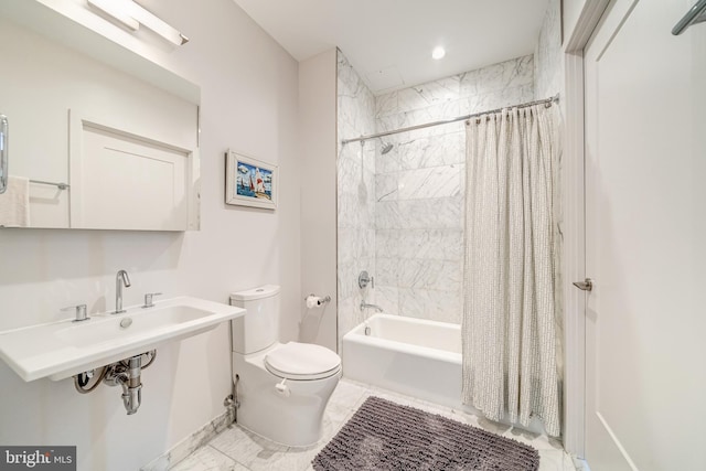 45 Sutton Sq SW Unit Ph11, Washington, DC 20024 - full bath featuring marble finish floors, toilet, shower / tub combo, and baseboards