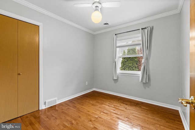15 Renee, Lawrence Township, NJ 08648 - unfurnished bedroom featuring wood-type flooring, ornamental molding, baseboards, and ceiling fan